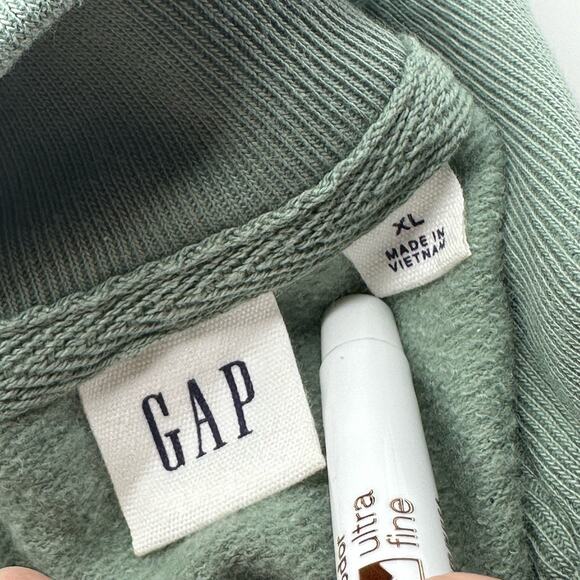 Gap Sea Foam Raw Edge Hem 1/2 Zip Terry Sweatshirt Womens Pullover High Neck - Picture 4 of 4